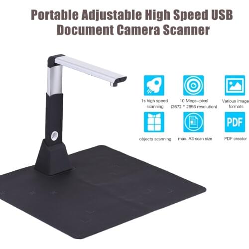 Adjustable USB Book Image Document Camera Scanner 10 Mega-pixel HD Max. A3 Scanning Size with OCR Function LED Light