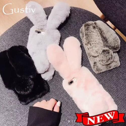 Luxury Rabbit Shape Phone Case Cover For Huawei Y5 Y5P Y6 Y6P Y7 Y7P Y9 Pro 2018 2019 2020 Fluffy Plush Warm Fashion Cover