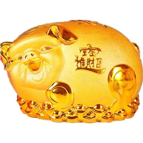Gold pig sculpture piggy bank gift creative piggy bank, parlor shop home decor giving gift to childrens room decorations