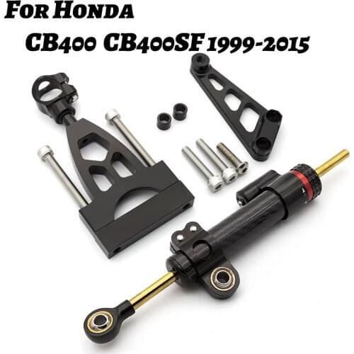 Fiber Carbon Steering Damper Stabilizer Motorcycle For CB400 VTEC CB400SF CB 400 1999-2015 Dampers Mount Bracket Support Kit