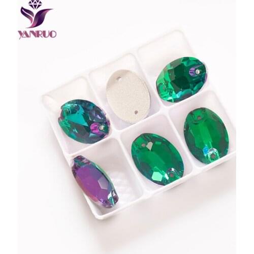 YANRUO 3210 Oval Emerald Sew on Stones Flat Back Rhinestones Green Sewing Crystal and Stones Crown DIY