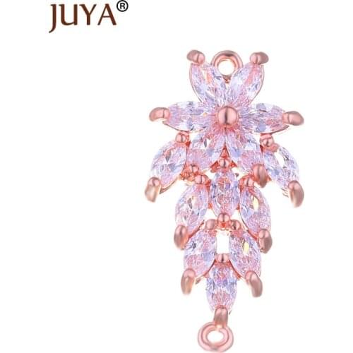 Jewelry findings components luxury cubic zirconia crystal flower connectors for diy bracelets necklace earrings accessories