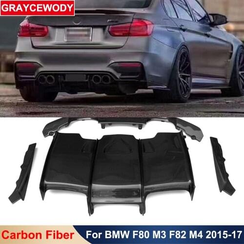 PSM Style Real Carbon Fiber Rear Diffuser Lip Bumper Car Body Modification Kit Protector for BMW F80 M3 F82 M4 2015 2016 2017