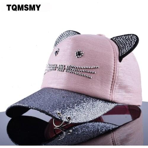 TQMSMY Sequins baseball caps womens sun hat Cute cat Snapback Cap girls hip hop cap for women autumn hats bone