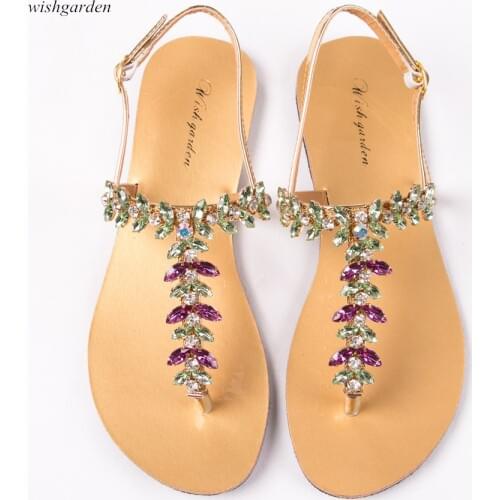 2021 NEW Women`s Sandals Fashion Summer Bohemia Diamond Shoes T-strap Thong Flip Flops Shoes Lady Casual Beach Shining Slippers