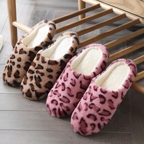 Womens Slippers Home Winter Indoor Warm Shoes for Couple Leopard Print Soft Short Plush House Slippers Women Men Shoes 2020 New