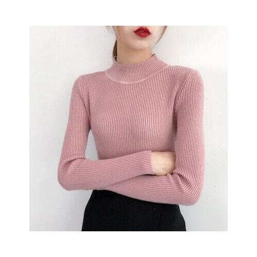 Autumn Winter Women Basic Knitted Jumper New Tops Turtleneck Pullovers Korean Casual Sweater Girls Long Sleeve Slim Soft Sweater