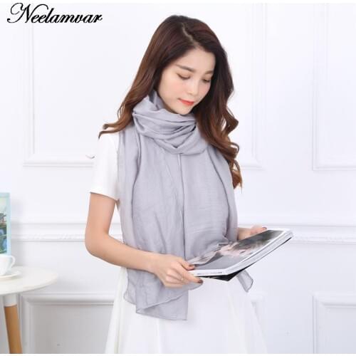 Women Classic Cotton Solid Scarf Unisex Female Wrap Soft Warm Shawls voile viscose plain color long muslim hijab 14 Colors