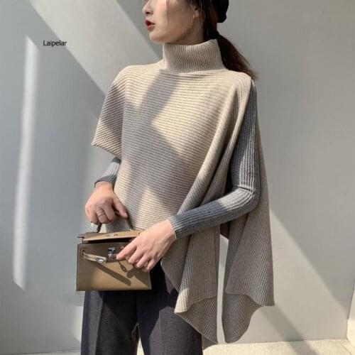 Turtleneck Loose Sleeveless Pullover Sweaters Women 2021 Winter Fashion Oversized Female Knitted Cloak Jumpers Top