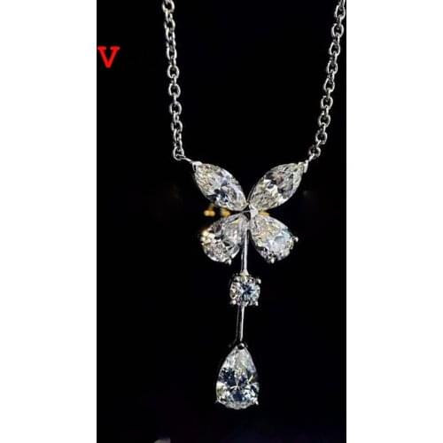 OEVAS 100% 925 Sterling Silver High Carbon Diamond Butterfly Pendant Necklace For Women Sparkling Wedding Fine Jewelry Wholesale