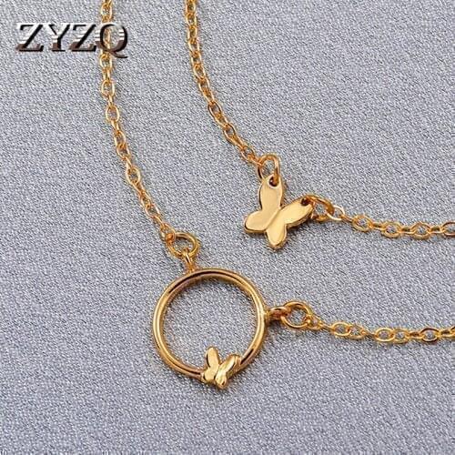 ZYZQ New Korean Simple Luxury Double Layered Butterfly Necklace For Women Sweet Clavicle Chain Temperament Jewelry 2021