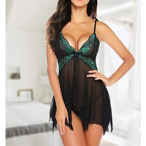 16 color S_3XL Ldies Underwear Lingerie for Women Front Closure Babydoll Lace V Neck Mesh Sleepwear Lingerie Women Sleepwear Hot