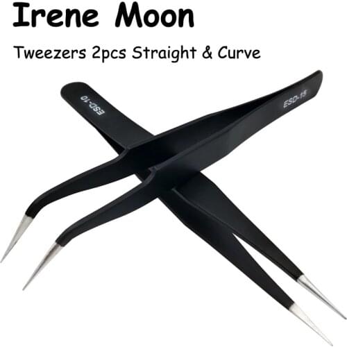 2pcs/set Eyelashes Extension Tweezers Professional Stainless Steel Curved Straight Head Tweezers Nail Art Tweezers Makeup Tools