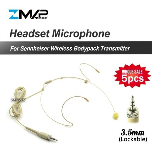 5pcs Professional Headset Headworn Mic Condenser Microphone For Sennheise Wireless Bodypack Transmitter 3.5mm Connector Lockable