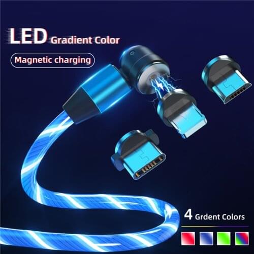 540 Rotation LED Lighting Magnetic USB Cable Type C Magnetic Charger USBC Cable USBMicro Wire For Xiaomi Huawei For iPhone cable