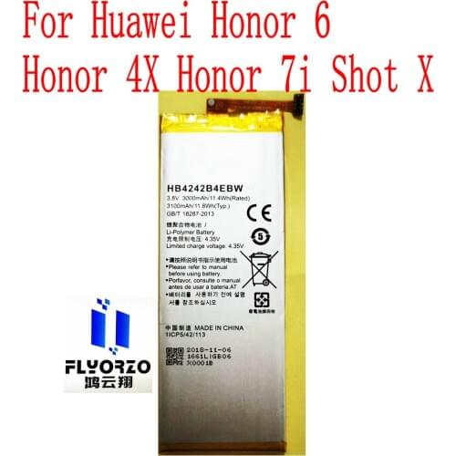 New High Quality 3000mAh HB4242B4EBW Battery For Huawei Honor 6 Honor 4X Honor 7i Shot X Mobile Phone
