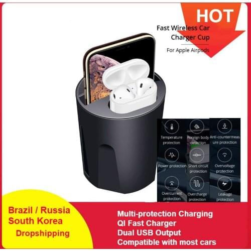 X9 Qi Wireless Charger Car 10W Cup Holder Car Charger Stand Mount for iphone 8 X XS MAX/XR/X/8 for samsung 10/S9/8 for AirPods