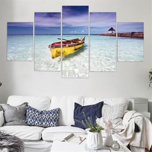 Unframed Seascape Canvas Painting Oil Picture Wall Picture Blue Ocean Boat Poster Sea view Art Print Modern Home Decoration
