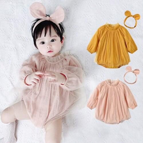 Baby girl Sweet New Fashion Long Sleeve mesh triangle romper jumpsuit
