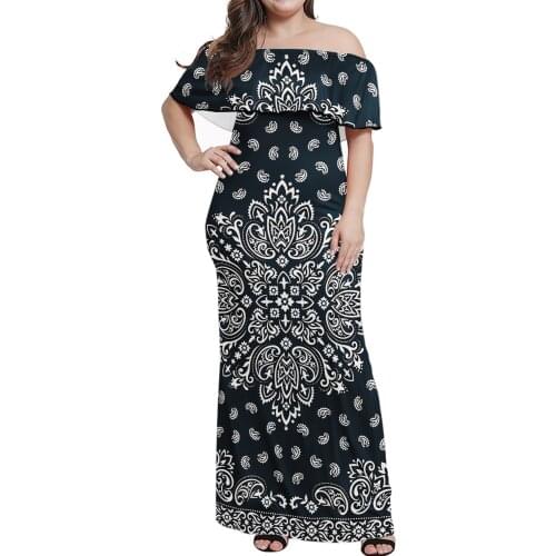 2021 Ruffle off Shoulder Long Dress Girl 7XL Plus Size Elegant Night Dress For dress Style Custom Bodycon Bandana Print Dress
