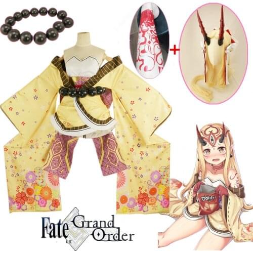 FGO Ibaraki Doji Fate Grand Order Tube Tops Dress Kimono Yukata Uniform Outfit Anime Cosplay Costumes accessories cosplay wigs
