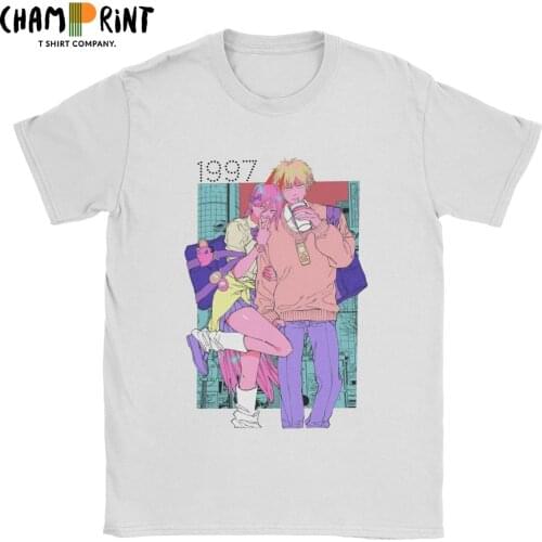 Men T-Shirt Chainsaw Man Lofi Novelty Cotton Tees Short Sleeve Denji Anime Pochita Makima T Shirt Round Collar Clothes Big Size