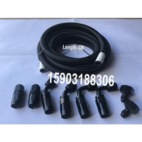 KFAFINENE AN6 3M Black Nylon Braided Transmission and Engine Oil Cooler Hose Fuel Line With Aluminum An Fittings