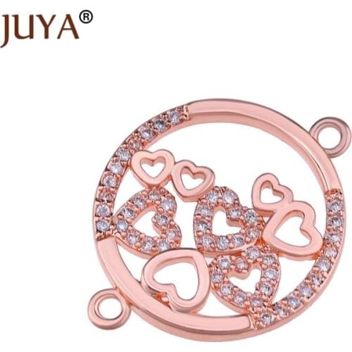 Round Circle with Hearts Pendant Charms Rose Gold Platinum Color Hand made diy jewelry findings connectors for jewelry making