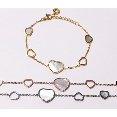 Beautiful Heart-shaped White Shell Hollow Love Irregular Titanium Bracelet