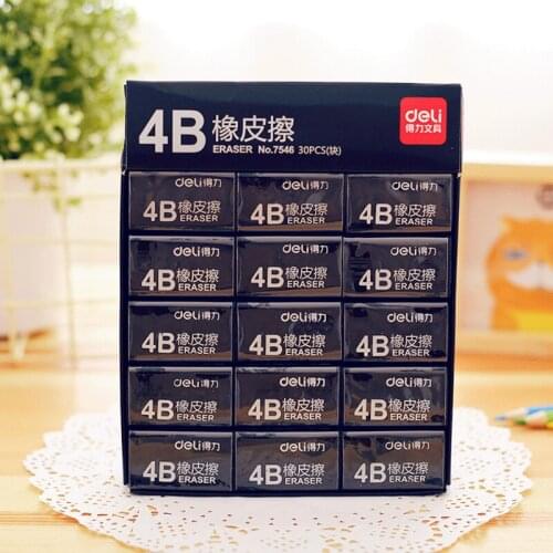 30Pcs Soft 4B Black Color Erasers Pencil Eraser Students Test Exam Good Clean Correction Erasers Stationery Supplies Deli 7545