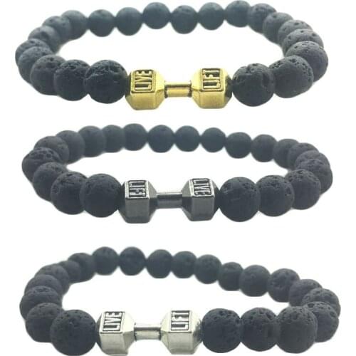 Fashion Female Male Beaded Bracelet LIFT LIVE Written In Dumbbell With Special Beads Personality Jewelry Design Dropshipping