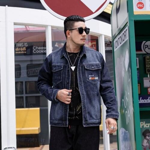 Extra XL Menswear Mens Denim Shirt Fashion Brand Embroidered Jacket Mens Loose Denim Jacket Plus Size Men Clothing