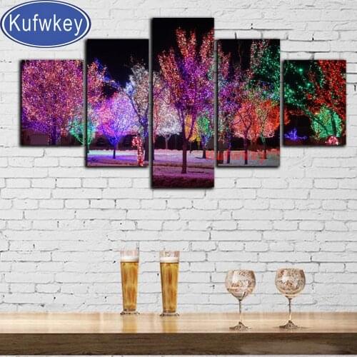 5D DIY Diamond Painting Kit Abstract Colorful Lights Tree Full Square Drill Diamond Embroidery 5 Piece Handicraft Home Decor