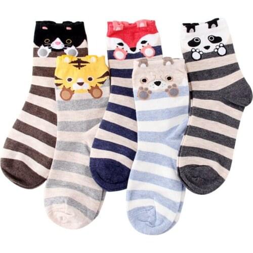 6pairs 2018Spring Summer Womens Socks Small Ear Cartoon Animal Cute dog Cat Tiger Panda Fox Kawaii Style Meias Funny Socks Sox