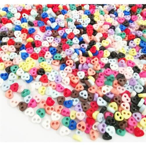 250pcs 12 Colors 4mm Heart Shaped 2 Holes Tiny Doll Clothing Buttons DIY Handmade Sewing Flatback Button Scrapbooking