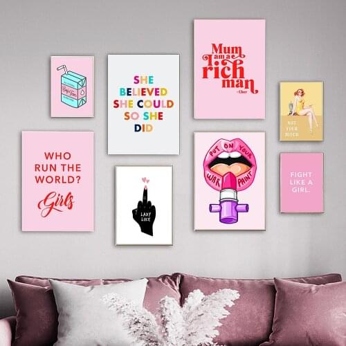 Self-adhesive Wall Stickers Feminist Fashion Pink Power Wall Art Girls Gift Pictures for Living Room Girl Bedroom Decoration