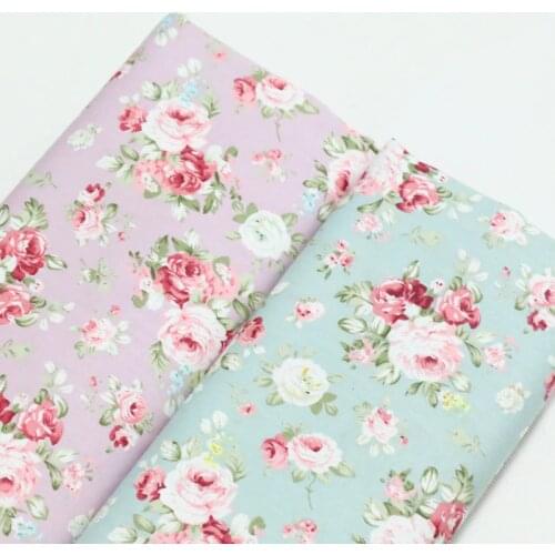 100% cotton twill cloth elegant retro pink green rose flower check fabrics for DIY crib bedding cushions apparel quilting decor
