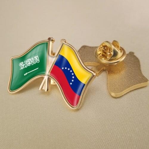 Saudi Arabia and Venezuela Crossed Double Friendship Flags Lapel Pins Brooch Badges