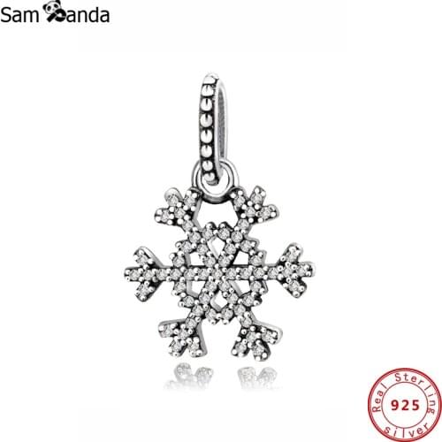 Original 100% 925 Sterling Silver Charm Bead Sparkling Snowflake Pendant Charms Fit Bracelet Necklace Diy Women Jewelry