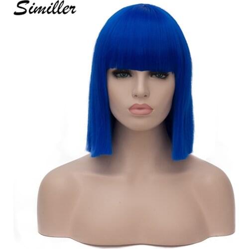Similler Women Short Wigs Synthetic Hair Straight Bob Wig for Cosplay Heat Resistance Blue Black Red Dark Green Purple