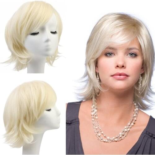 Blonde Bob Wigs With Bangs Synthetic Short for Women Cosplay Wigs Blond Dark Root Curl White Natural Hair Womens Wigs