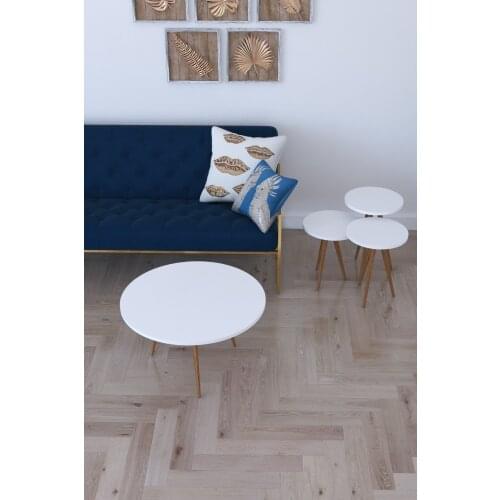 Modern 3'lü Round Zigon Coffee table, Serving Stand and Paris Medium Coffee table-White coffe table table bassee