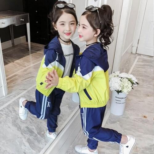 Boys & Girls Autumn Sprots Suit New Childrens Trendy Color-Blocking Clothing Training Set Kids Students Tracksuit Clothes B260
