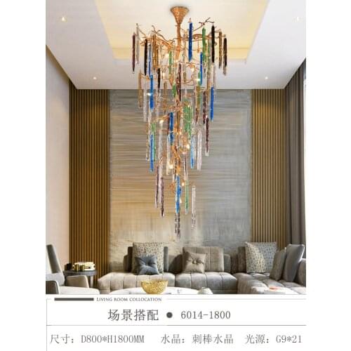 Light luxury post-modern copper branch crystal chandelier French living room dining room lamp American minimalist designer villa