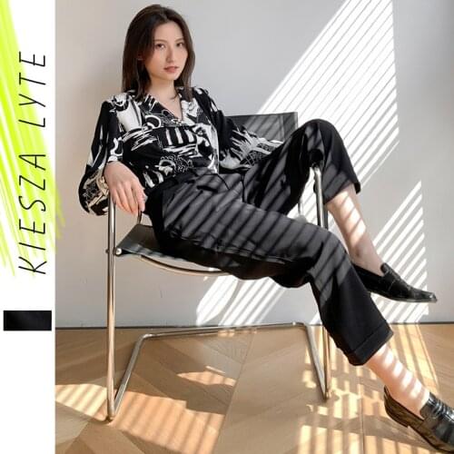 Women Suit Pants New 2021 Spring Summer Baggy Black Casual Ankle -Length Pipe Pants