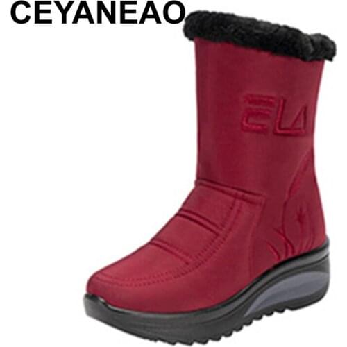 CEYANEAO Women Boots Waterproof Snow Boots Female Thick plush light Winter Boots Women Warm Ankle Botas Mujer Winter wedge snow