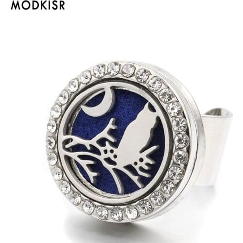 MODKISR Wholesale Stainless Steel Little Bird 25mm Sweet Aromatherapy Essential Oil Diffuser Women Rings Jewelry Female Ring