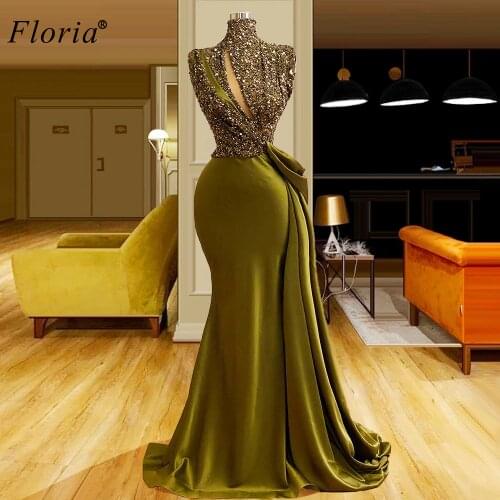 Plus Size Dubai Evening Dresses Mermaid High Neck Elegant Vestidos Formale Sexy Girls Prom Dresses Women Party Night Robes