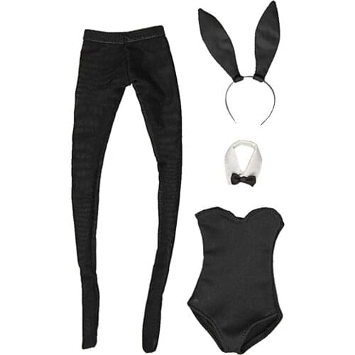 1:6 Scale Bunny Girl Clothing Kit for 12 inch HT / PH / JIAOU / CY Girls Action Figures Body - Black