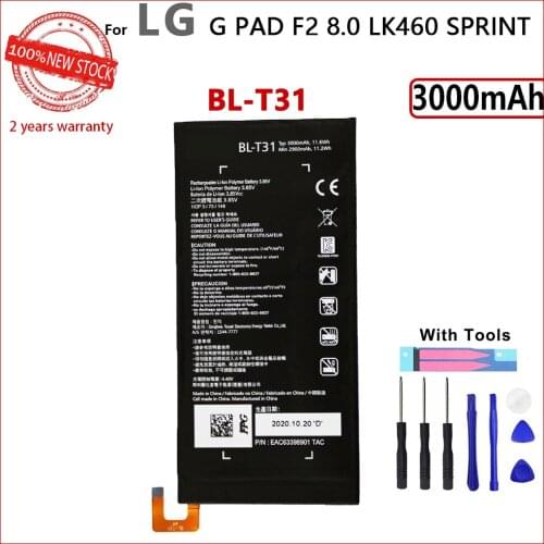 100% Original 3000mAh BL-T31 Battery for LG G PAD F2 8.0 LK460 SPRIN Phone High quality Battery With Tools+Tracking number